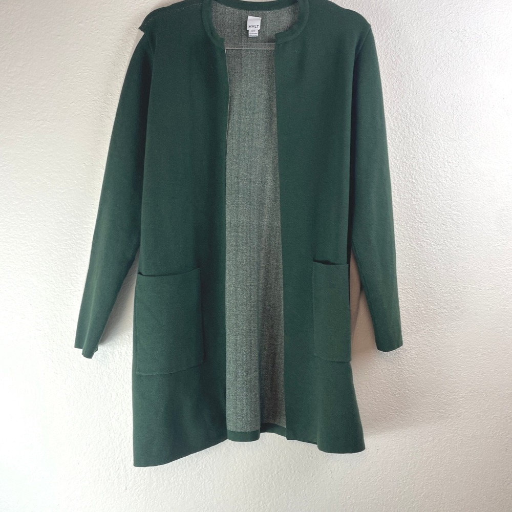 NVLT Womens Forest Green Longline Open Front Cardigan Side Stripe Green Size M